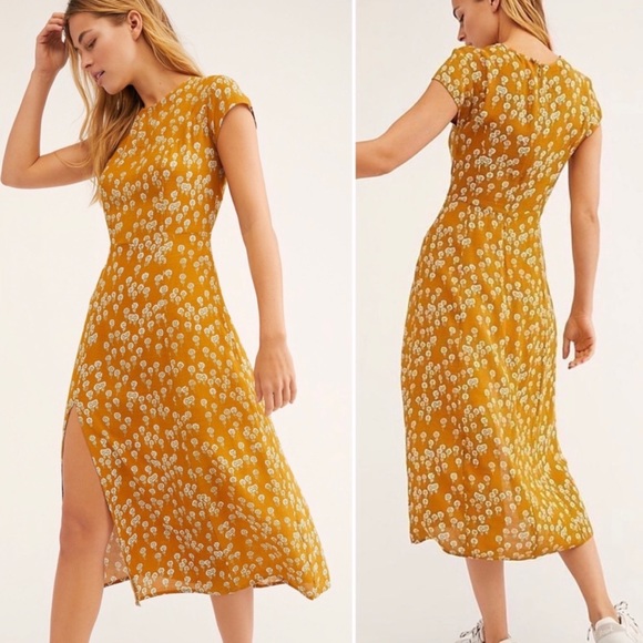 Free People Dresses & Skirts - FREE PEOPLE Corrie Midi Dress / Mustard Yellow Floral Print / SZ 8